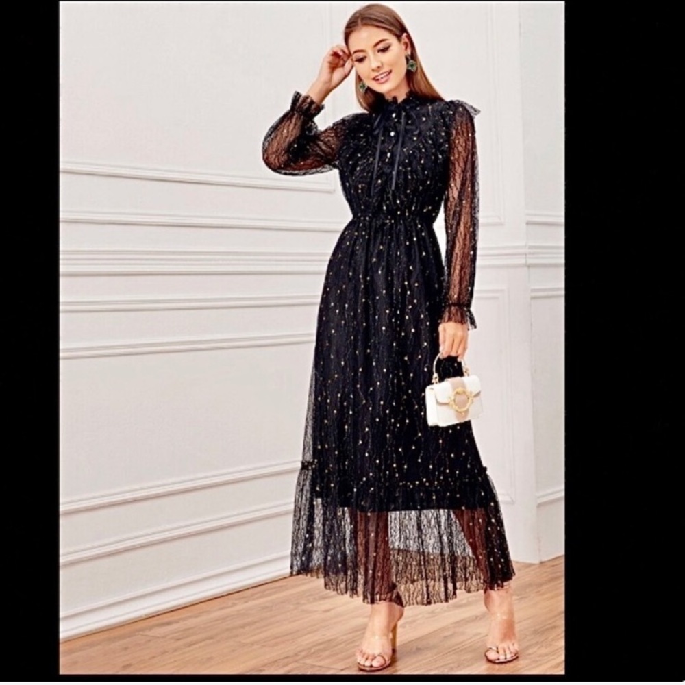 Lace Maxi Dress With Metallic Flecks, Evening Gown